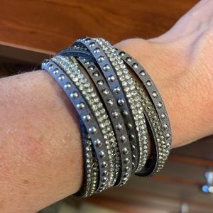 Gray studded crystal wrap bracelet